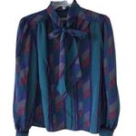 Vintage Button Down Stripe Dress Shirt Bow Neck 70 80s Sterling Cooper Blue Photo 0