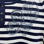 Ralph Lauren Lauren  Navy Blue & White Striped Tee Beaded & Sequined Paisleys L Photo 2