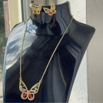 Stainless Steel Copper 18k Gold Plated Butterfly Zircon Earrings & Necklace Set Photo 0