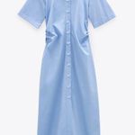 ZARA Blue Ruched Buttoned Slit Midi Dress Photo 2