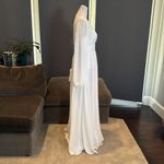 Women’s White Chiffon Full Length Long Sleeve Formal Dress Leg Slit Size 10 NWOT Photo 3
