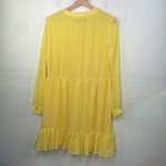 Vince Camuto  Yellow Chiffon Dress Baby Doll Split neck tiered long sleeve Small Photo 6