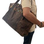 Vintage Leather Patchwork Duffel Bag – Extra Large Weekender Travel Tote Brown Photo 4