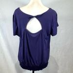AB Studio  plum purple twisted open back smocked blouson top size large Photo 3