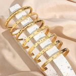 Boutique NEW Heavy 18k Gold Simulated Diamond Stars Bangle Cuff Bracelet Sz‎ Adjustable Photo 4