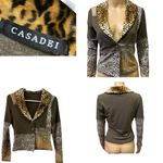 Casadei  Mixed Media Vintage Leopard Paisley Lightweight Jacket Faux Fur Collar Photo 1