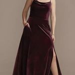 David's Bridal Velvet Cowl Neck Bridesmaid Dress Wine Photo 0