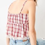 American Eagle  Crimson Plaid Prettiest Lace Cropped Camisole Size Medium Photo 1