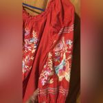 Free People 95.  Off the Shoulder Red Floral Embroidered Mini Dress Sz medium Photo 3