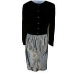 Vintage Lloyd Williams Size 10 Black Velvet & Silver Metallic Dress W/ Belt 20c Photo 3