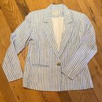 FOIL Linen Blend Single Button Blue White Striped Blazing Saddles Blazer 4 Photo 1