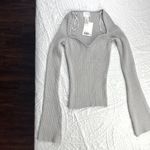 H&M Gray Silver Ribbed Sweater Blouse Photo 3