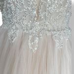 Vienna Prom White Nude Beaded Tulle Ball Gown Plunge Vneck Bridal Prom Dress 4 Photo 3