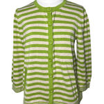 Jones New York Sport Cardigan Sweater Womens L Green Stripe 3/4 Sleeve Button Size L Photo 0