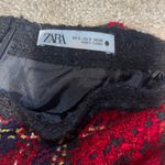 ZARA Tweed Red Plaid Mini Skirt Photo 3