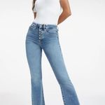 Good American  Good Legs Flare Jeans Button Fly High Rise Raw Hem NWT Photo 4