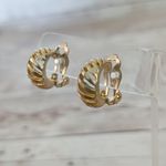 Vintage Clip On Earrings Gold Tone Cut Out Half Hoops Photo 1