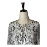 Tribal Shirt Women Large Ivory Gray Floral Fleur Lace Up Neck Ruffle Hem Top Photo 2