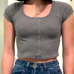 Wild Fable Gray Waffle Short Sleeve Crop Top — Buttons — XS — Summer — Like New Photo 8