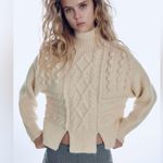 ZARA  Women’s Cable Knit Pompom Sweater Size M Photo 2