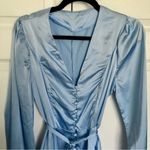 Long Sleeve Light Blue Satin Mini Dress Size M Size M Photo 2
