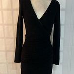 Mango Black Sparkly Metallic V-Neck Surplice Long Sleeve Mini Dress Size 6 Photo 0