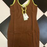 Another Girl NWT Bodycon Dress Stretchy Knit Chocolate Brown Neon Contrast sz L Photo 4