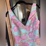 New Floral Jacquard bow mini dress cutout cocktail sleeveless vneck preppy Blue Size M Photo 5