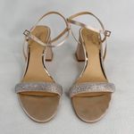 Badgley Mischka Jewel Earlene Block Heel Sandal 9.5 Champagne Satin Prom Photo 8