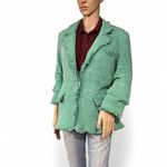 Daniel Rainn  Women’s Green Tweed Blazer Size Large Ruched 3/4 Sleeves Fringed Photo 4