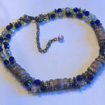 Chico's  Vintage Blue & Yellow Silver Tone Beaded Boho Necklace Photo 4