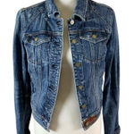 Pilcro Stretch Fitted Vintage Wash Denim Jacket Boho Western Style Small Blue Photo 0