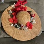 Floral Cottagecore straw hat wide brim Gold Photo 0