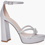 NEW Pelle Moda Gilian Metallic Leather Platform Flared Block Heel Sandals Glam 9 Silver Photo 0