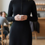 Ralph Lauren Rack Stitch Mockneck Sweater Dress Black Cotton Size Medium Photo 0