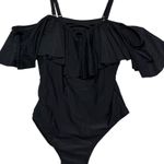 HOLI PICK Black One Piece Swimsuit 18W Off Shoulder Ruffle Criss Cross Photo 0