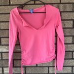 Lilu Vintage Y2K Long Sleeve V Neck Shirt 100% Cotton Size XS Pink Photo 3