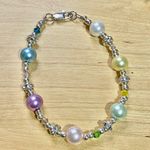 Pastel Beads & Crystal Rondelle Silver Tone Beaded Bracelet Photo 3