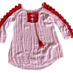 Solitaire  Swim Cover Up Dress Womens  White Crochet V Neck Pullover M White/red Photo 0