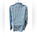 Ralph Lauren Lauren Blue White Stripe Button Down Blouse Sz L 100% Cotton Logo Photo 3