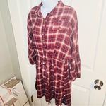 Wild Moss Women's Burgundy Long Sleeve Plaid Mini Shirt Dress M Pink Size M Photo 5