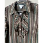 Christopher & Banks Christopher Banks Womens XL Brown Striped Ruffle Button Top Boho Earthy Office Photo 1