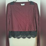 3.1 Phillip Lim Women's Burgundy Black Silk Lace Trim Ribbed Long Sleeve Top L Photo 2