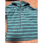 Lands' End Two  Women's Fleece 1/4 Zip Pullover Top Stripe Teal Blue M 10-12 Cozy Photo 2