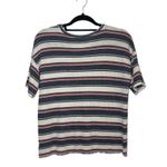American Eagle Olive Green & Cream Striped Knit Henley Top Photo 4