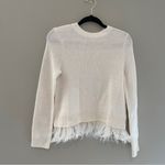 Anthropologie Moth White Pullover Crew Neck Sweater Feathered Trim Size Small Photo 2