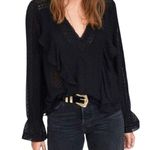 ZARA 🔵 SALE 3/$25 TRF COLLECTION GOTH BLACK LONG SLEEVE VNECK SHEER RUFFLE TOP S Photo 0