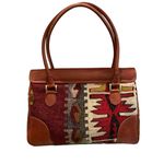 Vintage EM MAY Kilim and brown leather satchel shoulder bag. Photo 1