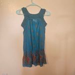 L8ter  Size Small S Boho Tunic Top Blouse Crochet blue Orange Brown Sheer Indie Photo 4