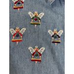 90s Chambray Denim Shirt Folk Art Embroidered Festive Angels Christmas Top Med Blue Photo 7